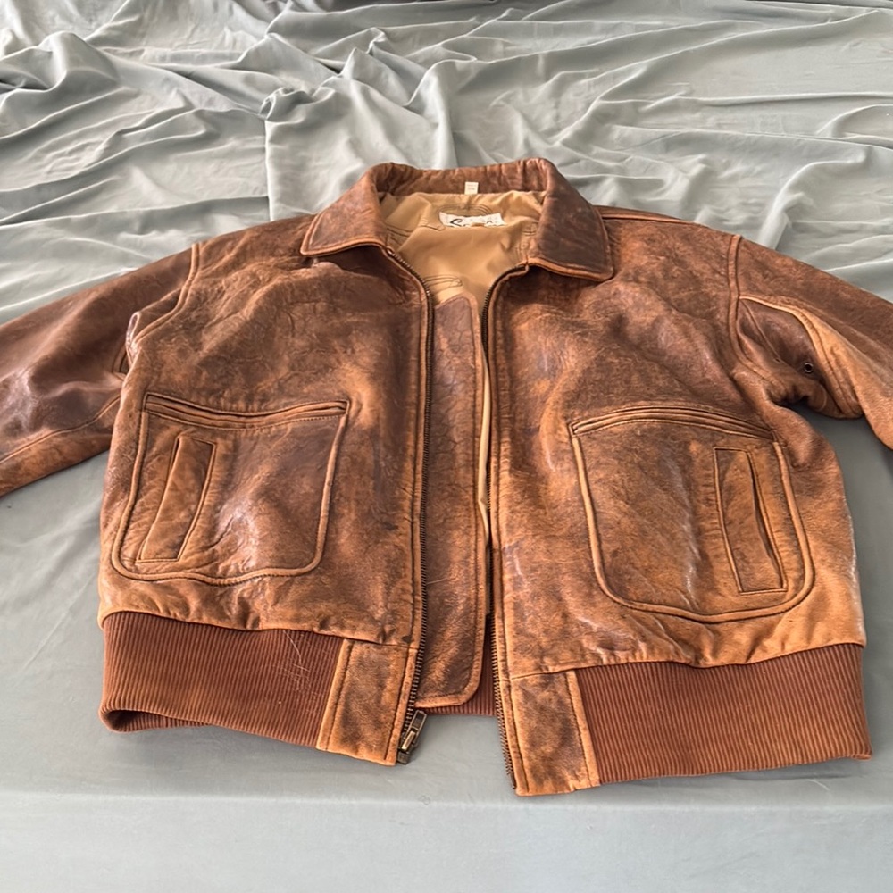 Scully Tan Leather Bomber Jacket